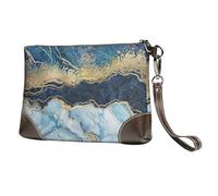 EgoMed Pintura Abstracta Dorada con Brillo y mármol Azul,Bolso de Mano de Piel sintética con Cremallera para Mujer, Cartera con Correa para la muñeca
