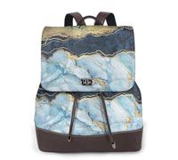 EgoMed Pintura abstracta dorada con brillo y mármol azul,Mochila para mujer, impermeable, ligera, de piel sintética, moderna, para viajes.