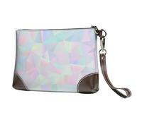 EgoMed Poligonal holográfico Iridiscente Abstracto,Bolso de Mano de Piel sintética con Cremallera para Mujer, Cartera con Correa para la muñeca