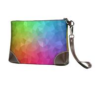 EgoMed Poligonal Multicolor Que Consta de triángulos y arcoíris,Bolso de Mano de Piel sintética con Cremallera para Mujer, Cartera con Correa para la muñeca