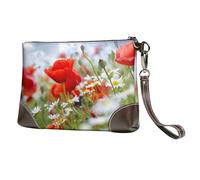 EgoMed Prado y Flores de Margaritas,Bolso de Mano de Piel sintética con Cremallera para Mujer, Cartera con Correa para la muñeca