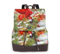EgoMed Prado y flores de margaritas,Mochila para mujer, impermeable, ligera, de piel sintética, moderna, para viajes.