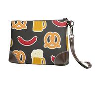 EgoMed Pretzel y Cerveza,Bolso de Mano de Piel sintética con Cremallera para Mujer, Cartera con Correa para la muñeca