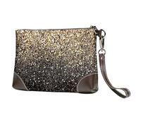 EgoMed Puntos Dorados Negros con Brillo Dorado,Bolso de Mano de Piel sintética con Cremallera para Mujer, Cartera con Correa para la muñeca