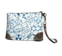 EgoMed Química Azul de Dibujos Animados,Bolso de Mano de Piel sintética con Cremallera para Mujer, Cartera con Correa para la muñeca