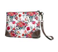 EgoMed Ramos Florales Brillantes y Elegantes en Rojo y Azul Marino,Bolso de Mano de Piel sintética con Cremallera para Mujer, Cartera con Correa para la muñeca