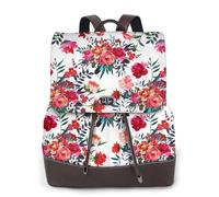 EgoMed Ramos florales brillantes y elegantes en rojo y azul marino,Mochila para mujer, impermeable, ligera, de piel sintética, moderna, para viajes.