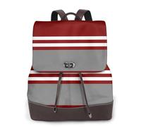 EgoMed Rayas rojas, grises y blancas,Mochila para mujer, impermeable, ligera, de piel sintética, moderna, para viajes.