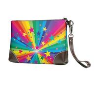 EgoMed Rayos de Confeti de arcoíris y Estrellas,Bolso de Mano de Piel sintética con Cremallera para Mujer, Cartera con Correa para la muñeca