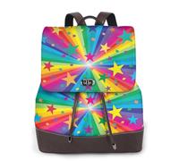 EgoMed Rayos de confeti de arcoíris y estrellas,Mochila para mujer, impermeable, ligera, de piel sintética, moderna, para viajes.