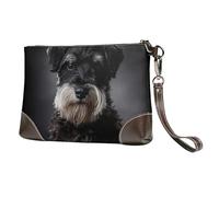 EgoMed Retrato de Schnauzer Gris Oscuro,Bolso de Mano de Piel sintética con Cremallera para Mujer, Cartera con Correa para la muñeca
