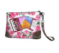 EgoMed Rosa de Flor de acordeón de Acuarela,Bolso de Mano de Piel sintética con Cremallera para Mujer, Cartera con Correa para la muñeca