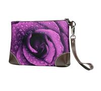 EgoMed Rosa Morada Impresa,Bolso de Mano de Piel sintética con Cremallera para Mujer, Cartera con Correa para la muñeca