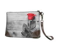 EgoMed Rosa roja Impresa,Bolso de Mano de Piel sintética con Cremallera para Mujer, Cartera con Correa para la muñeca