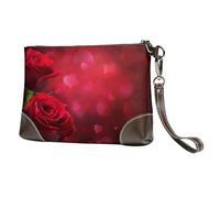 EgoMed Rosa roja Impresa,Bolso de Mano de Piel sintética con Cremallera para Mujer, Cartera con Correa para la muñeca