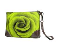 EgoMed Rosa Verde Impresa,Bolso de Mano de Piel sintética con Cremallera para Mujer, Cartera con Correa para la muñeca