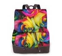 EgoMed Rosas de pétalos de arcoíris,Mochila para mujer, impermeable, ligera, de piel sintética, moderna, para viajes.