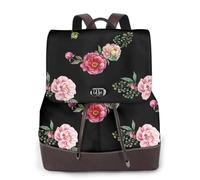 EgoMed Rosas rojas y rosadas con estampado floral vintage sobre fondo negro,Mochila para mujer, impermeable, ligera, de piel sintética, moderna, para viajes.