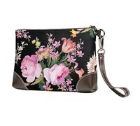EgoMed Rosas Rosadas Vintage en la Naturaleza Rosa,Bolso de Mano de Piel sintética con Cremallera para Mujer, Cartera con Correa para la muñeca
