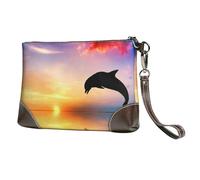 EgoMed Salto de Delfines,Bolso de Mano de Piel sintética con Cremallera para Mujer, Cartera con Correa para la muñeca