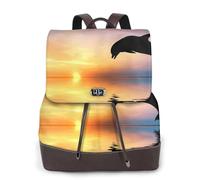 EgoMed Salto de delfines,Mochila para mujer, impermeable, ligera, de piel sintética, moderna, para viajes.