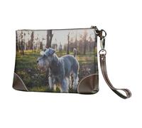 EgoMed Schnauzer Miniatura, Mascotas de césped, Perros Grises,Bolso de Mano de Piel sintética con Cremallera para Mujer, Cartera con Correa para la muñeca