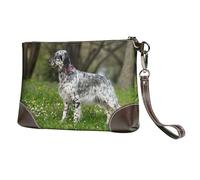 EgoMed Setter Inglés Césped Mascotas Perros Setter Inglés,Bolso de Mano de Piel sintética con Cremallera para Mujer, Cartera con Correa para la muñeca
