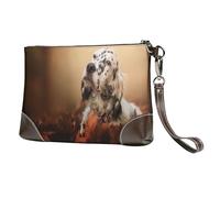 EgoMed Setter Inglés Otoño Mascotas Cachorros Perros Inglés,Bolso de Mano de Piel sintética con Cremallera para Mujer, Cartera con Correa para la muñeca