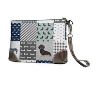 EgoMed Silueta de Perro Salchicha en Color Negro y Fuego,Bolso de Mano de Piel sintética con Cremallera para Mujer, Cartera con Correa para la muñeca