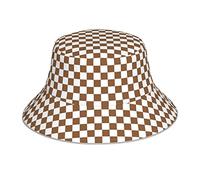 EgoMed Sombrero De Cubo,Marrón con Cuadros A Cuadros De Guingán, Sombrero Reflectante De Noche Unisex, Gorra De Corredor, Sombrero De Cubo, Sombreros De Pescador, Viajes