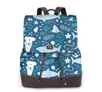 EgoMed Tiburón sonriente Animales marinos Peces Estrellas de mar Azul,Mochila para mujer, impermeable, ligera, de piel sintética, moderna, para viajes.