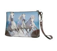 EgoMed Tres Caballos Blancos,Bolso de Mano de Piel sintética con Cremallera para Mujer, Cartera con Correa para la muñeca