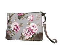 EgoMed Tulipán Rosa Vintage Shabby Chic,Bolso de Mano de Piel sintética con Cremallera para Mujer, Cartera con Correa para la muñeca
