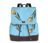 EgoMed Tulipanes amarillos dibujados a mano,Mochila para mujer, impermeable, ligera, de piel sintética, moderna, para viajes.