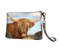 EgoMed Vaca de Las Tierras Altas Impresa,Bolso de Mano de Piel sintética con Cremallera para Mujer, Cartera con Correa para la muñeca