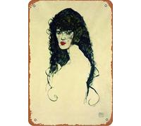 Egon Schiele - Retrato de Einer Frau Mit Dem Schwarzen Haar (Retrato de una mujer con pelo negro), letrero de metal retro para decoración de pared para puerta del hogar, jardín, bares, restaurantes
