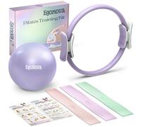 EgoNova Juego de Anillos de Pilates: círculo mágico de 14 Pulgadas con Asas Acolchadas Dobles, Mini Bola de Pilates y Bandas de Resistencia (15, 25, 35 Libras) para Fuerza, flexibilidad (Purple)