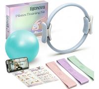 EgoNova Juego de Anillos de Pilates: círculo mágico de 14 Pulgadas con Asas Acolchadas Dobles, Mini Bola de Pilates y Bandas de Resistencia (15, 25, 35 Libras) para Fuerza, flexibilidad (Blue)