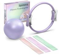 EgoNova Juego de Anillos de Pilates: círculo mágico de 35 cm con Asas Acolchadas Dobles, Mini Bola de Pilates y Bandas de Resistencia (15, 25, 35 Libras) para Fuerza, flexibilidad, Estabilidad y