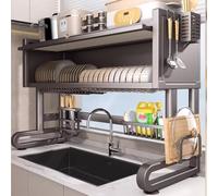 Égouttoir à vaisselle à 2 niveaux à Poser Sur l'évier, Noir/Gris, Acier au Carbone, Grand Espace de Rangement pour le Plan de Travail, Rangement Multiple, organisateur de Cuisine