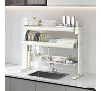 Égouttoir à vaisselle à Poser Sur l'évier, égouttoir à vaisselle Simple/Double couche, Grand égouttoir à vaisselle en Acier inoxydable multifonctionnel, Gain de Place, organisate