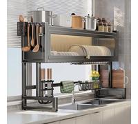 Égouttoir à vaisselle Avec couvercle, multifonctionnel, pour le Rangement et l'organisation de la Cuisine (Blanc, 65 cm).