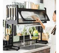 Égouttoir à vaisselle, égouttoir de Cuisine multifonctionnel et rétractable, égouttoir à vaisselle à plusieurs niveaux pour évier et Plan de Travail, égouttoir Extensible Avec pl