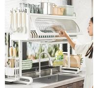 Égouttoir à vaisselle, égouttoir de Cuisine multifonctionnel et rétractable, égouttoir à vaisselle à plusieurs niveaux pour évier et Plan de Travail, égouttoir Extensible Avec pl