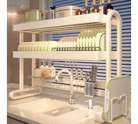 Égouttoir à vaisselle Grand Format à Poser Sur l'évier, égouttoir à vaisselle à 2 niveaux, multifonctionnel et peu encombrant, en Acier au Carbone, pour le Rangement et l'organis