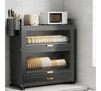 Égouttoir à vaisselle Grande capacité, Anti-poussière, Avec tiroirs, meuble multifonctionnel Avec Porte rabattable et bac à Eau Amovible, Gain de Place (Noir, 57 cm/22,4 po)