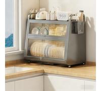 Égouttoir à vaisselle Grande capacité Avec couvercle et bac à Eau, égouttoir de Cuisine Anti-poussière, pour Plan de Travail (Gris - Triple couche, 52 cm / 20,4 po)