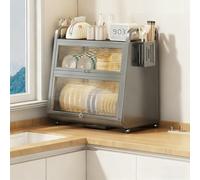 Égouttoir à vaisselle Grande capacité Avec couvercle et bac à Eau, égouttoir de Cuisine Anti-poussière, pour Plan de Travail (Gris - Triple couche, 42 cm / 16,5 po)