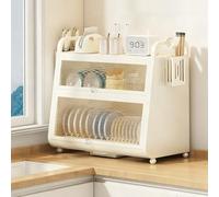 Égouttoir à vaisselle Grande capacité Avec couvercle et bac à Eau, égouttoir de Cuisine Anti-poussière, pour Plan de Travail (Blanc - Triple couche, 52 cm / 20,4 po)