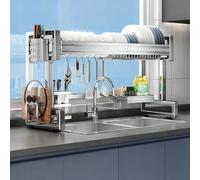 Égouttoir à vaisselle Grande capacité en Acier inoxydable à Poser Sur l'évier, Support à ustensiles de Cuisine réglable en Hauteur, robuste, Compatible Avec Les éviers Simples et